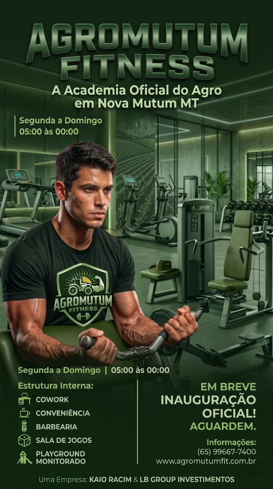 ACADEMIA AGROMUTUM FITNESS NOVA MUTUM MT - [Canais de Atendimento]  📞 Telefone / WhatsApp: (65) 99667-7400  🌐 Site Oficial: www.agromutumfit.com.br  📱 Instagram: @agromutumfit